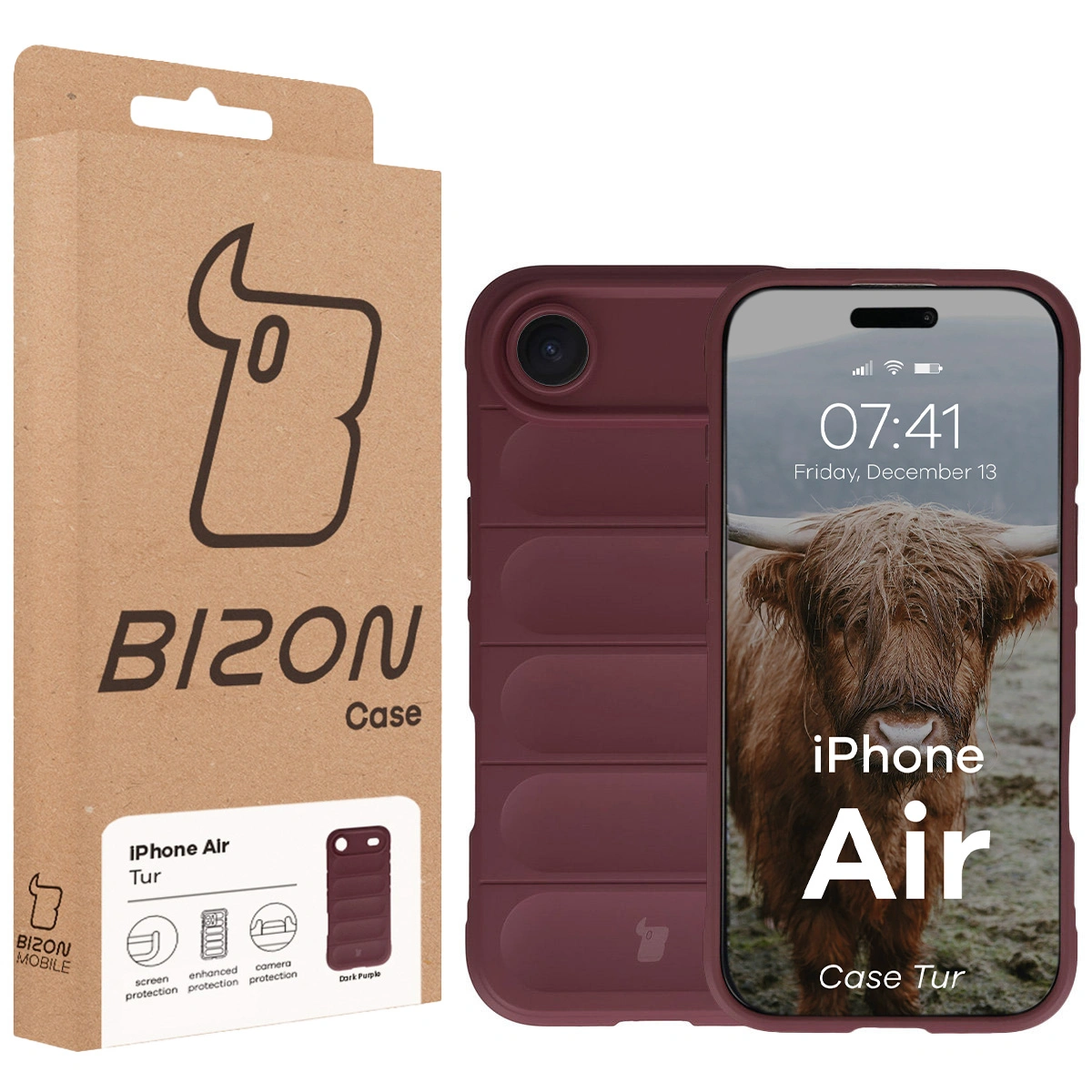 Przód pudełka Bizon Case z dedykowaną etykietą do Apple iPhone Air